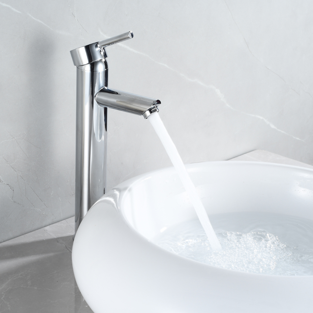 Grifo Lavabo Cromado Caño Alto Con Apertura En Frío - ALTADAT CROME GRIFERS