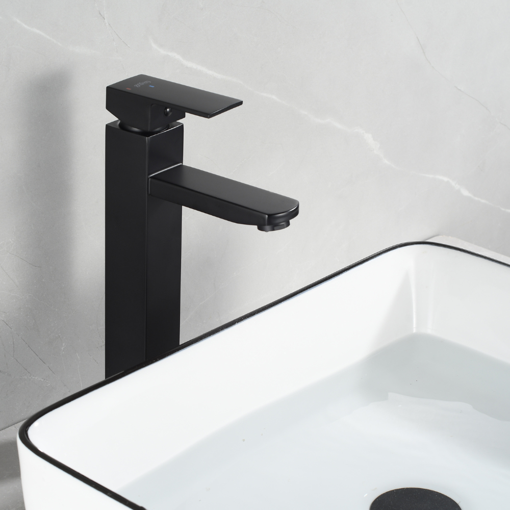 Grifo Lavabo Negro Caño Alto con Apertura en Frío - HUMILIS COAL GRIFERS