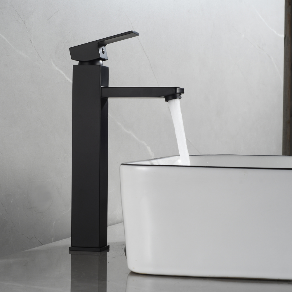 Grifo Lavabo Negro Caño Alto con Apertura en Frío - HUMILIS COAL GRIFERS