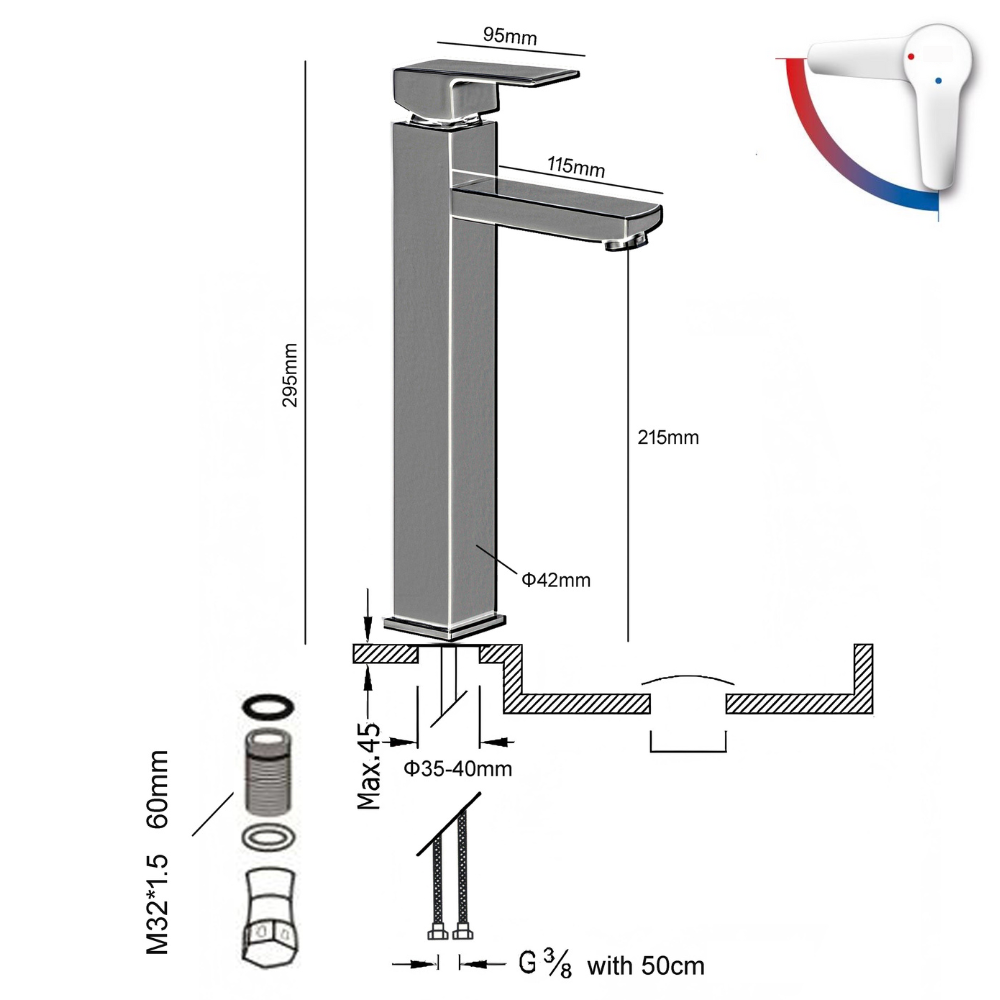Grifo Lavabo Cromado Caño Alto Con Apertura En Frío - HUMILIS CROME GRIFERS