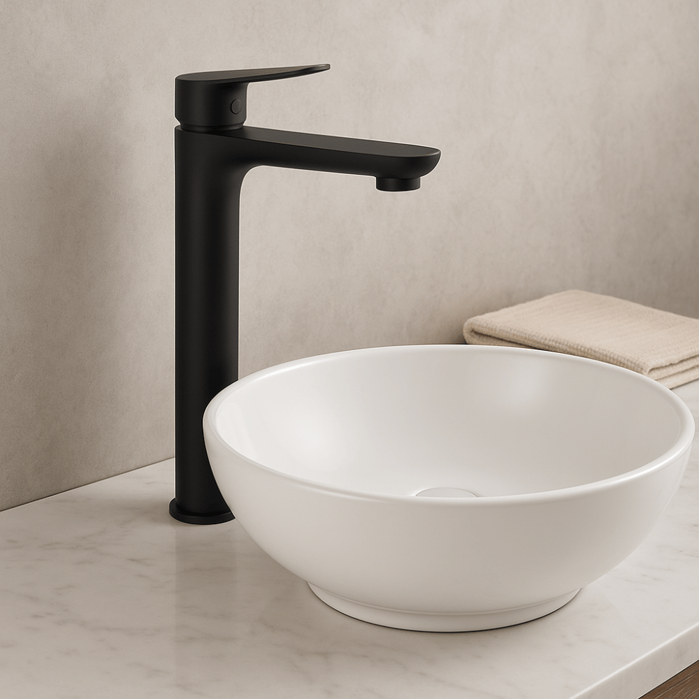 Grifo Lavabo Negro Mate Caño Alto – LINEA ALTUS COAL GRIFERS
