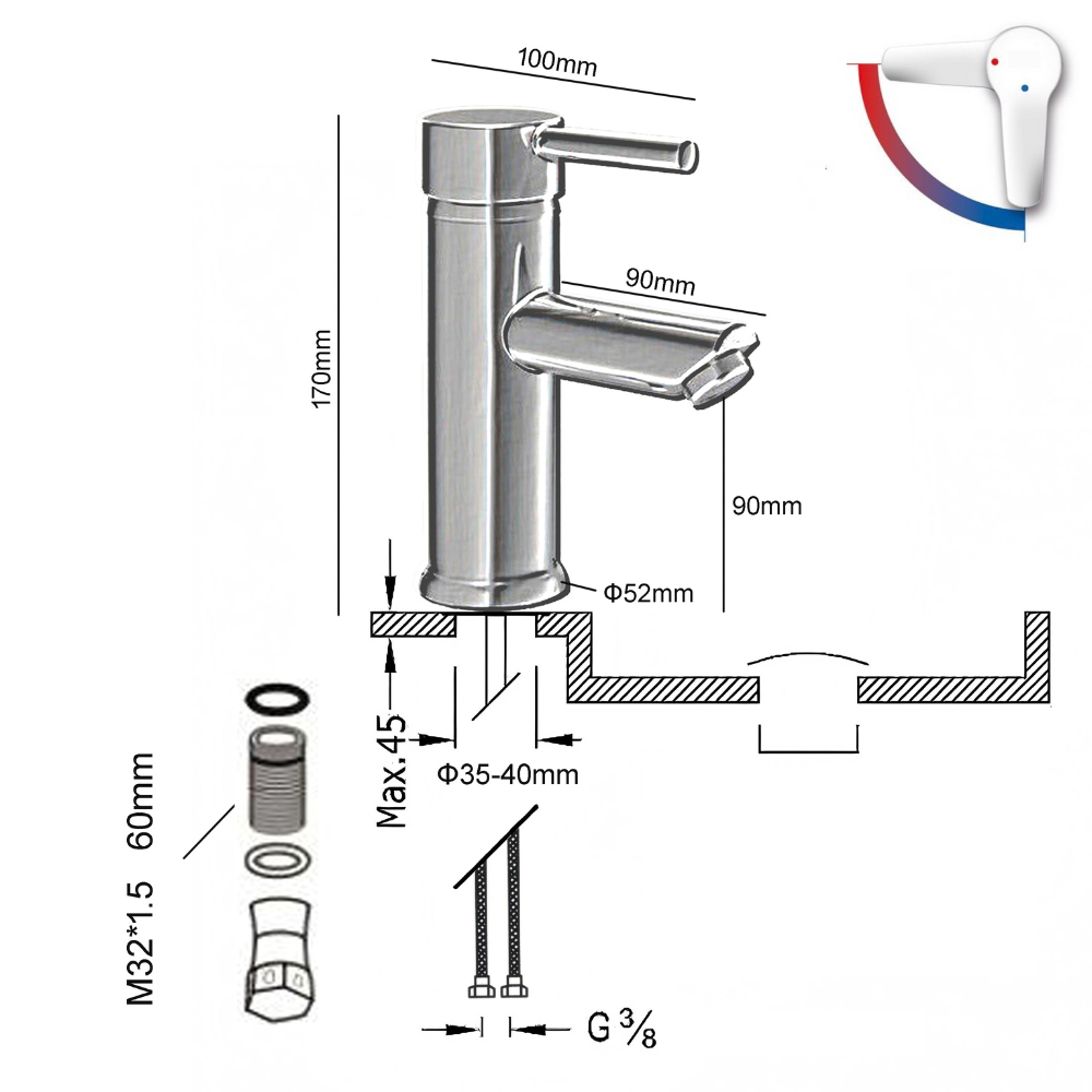 Grifo Lavabo Negro Caño Bajo Con Apertura En Frío - MODICU COAL GRIFERS