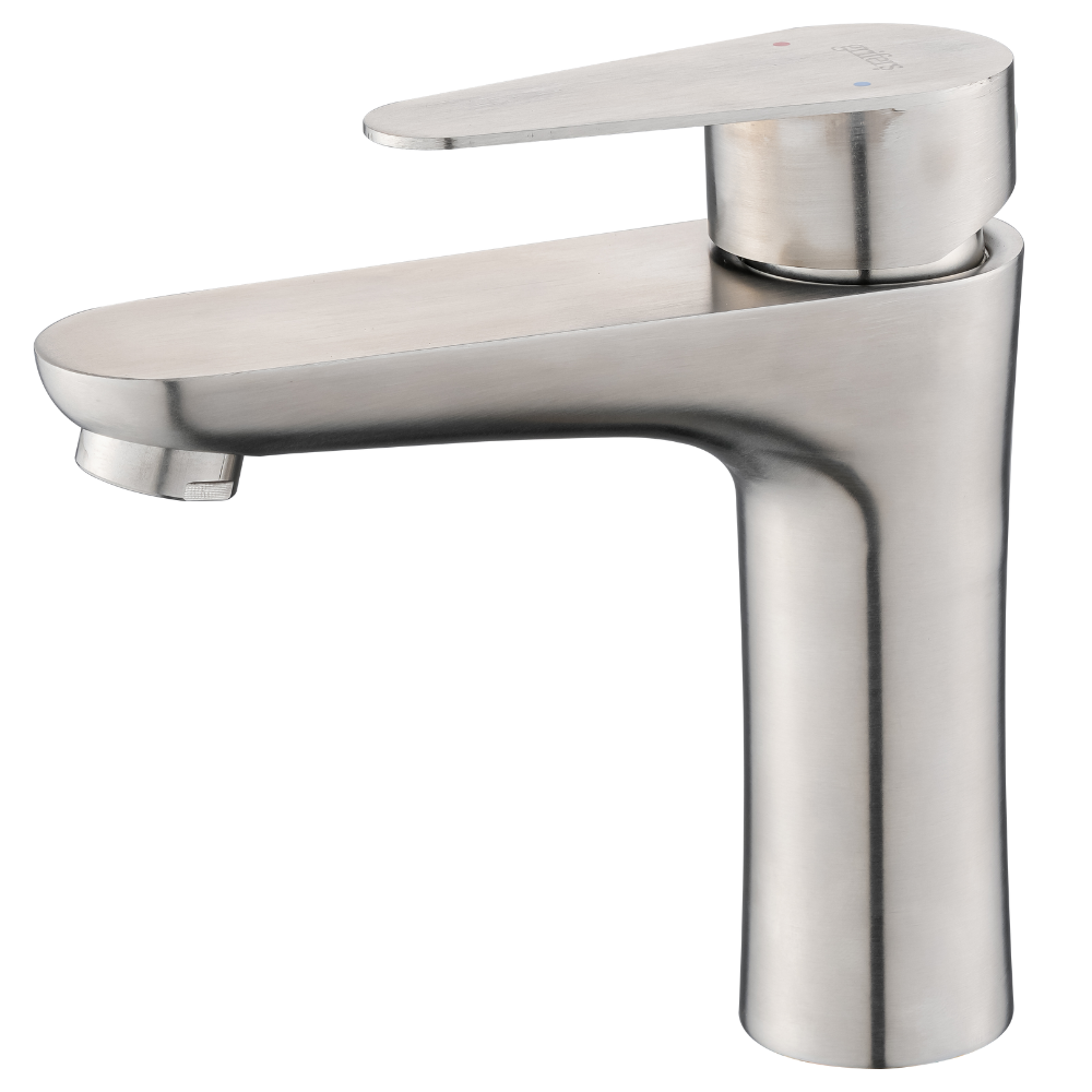 Grifo Lavabo Acero Cepillado Caño Bajo – NATUS BASIS HIBERA GRIFERS