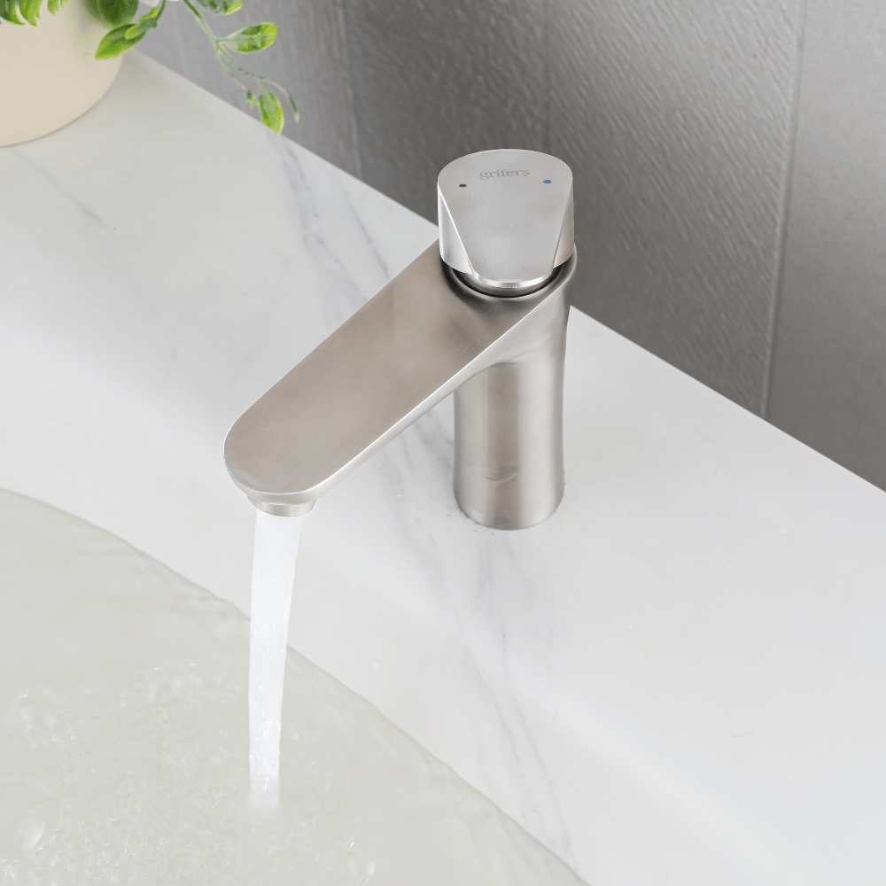 Grifo Lavabo Acero Cepillado Caño Bajo – NATUS BASIS HIBERA GRIFERS