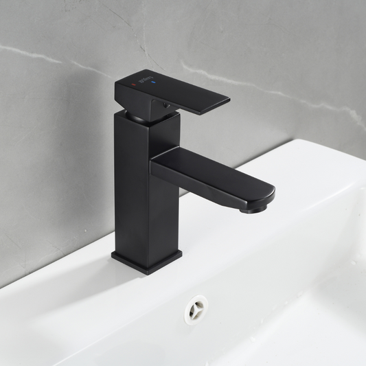 Grifo Lavabo Negro Caño Bajo Con Apertura En Frío - PARVA COAL GRIFERS