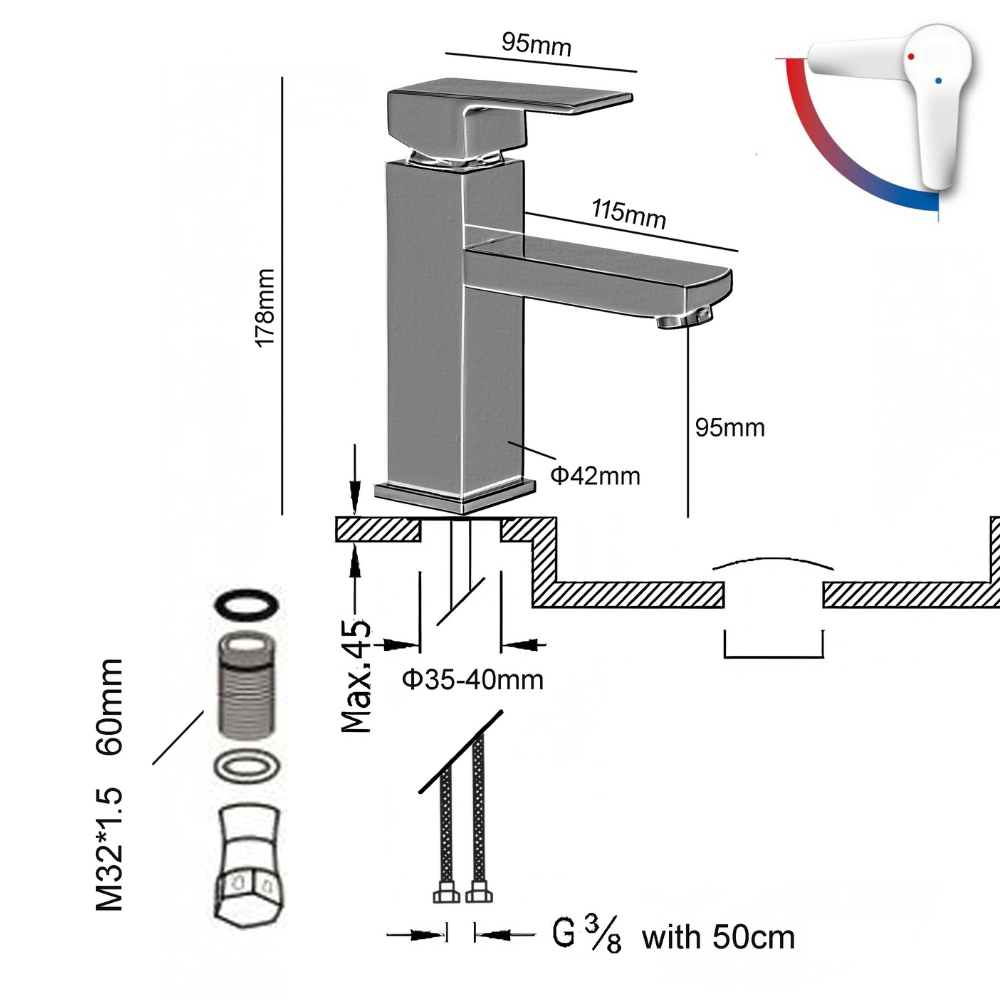 Grifo Lavabo Negro Caño Bajo Con Apertura En Frío - PARVA COAL GRIFERS