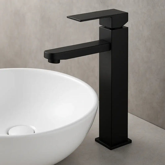 Grifo Lavabo Negro Caño Alto con Apertura en Frío - HUMILIS COAL GRIFERS
