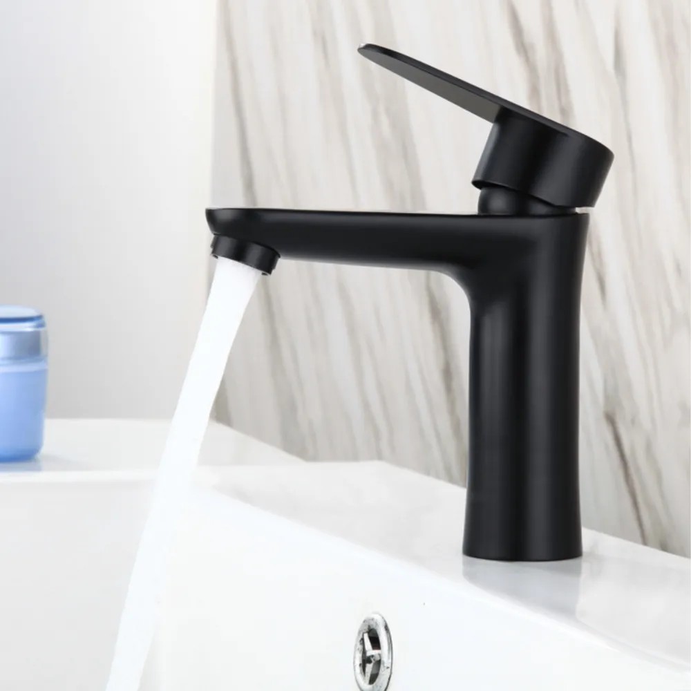 Grifo Lavabo Negro Caño Bajo Essentials Coal Grifers