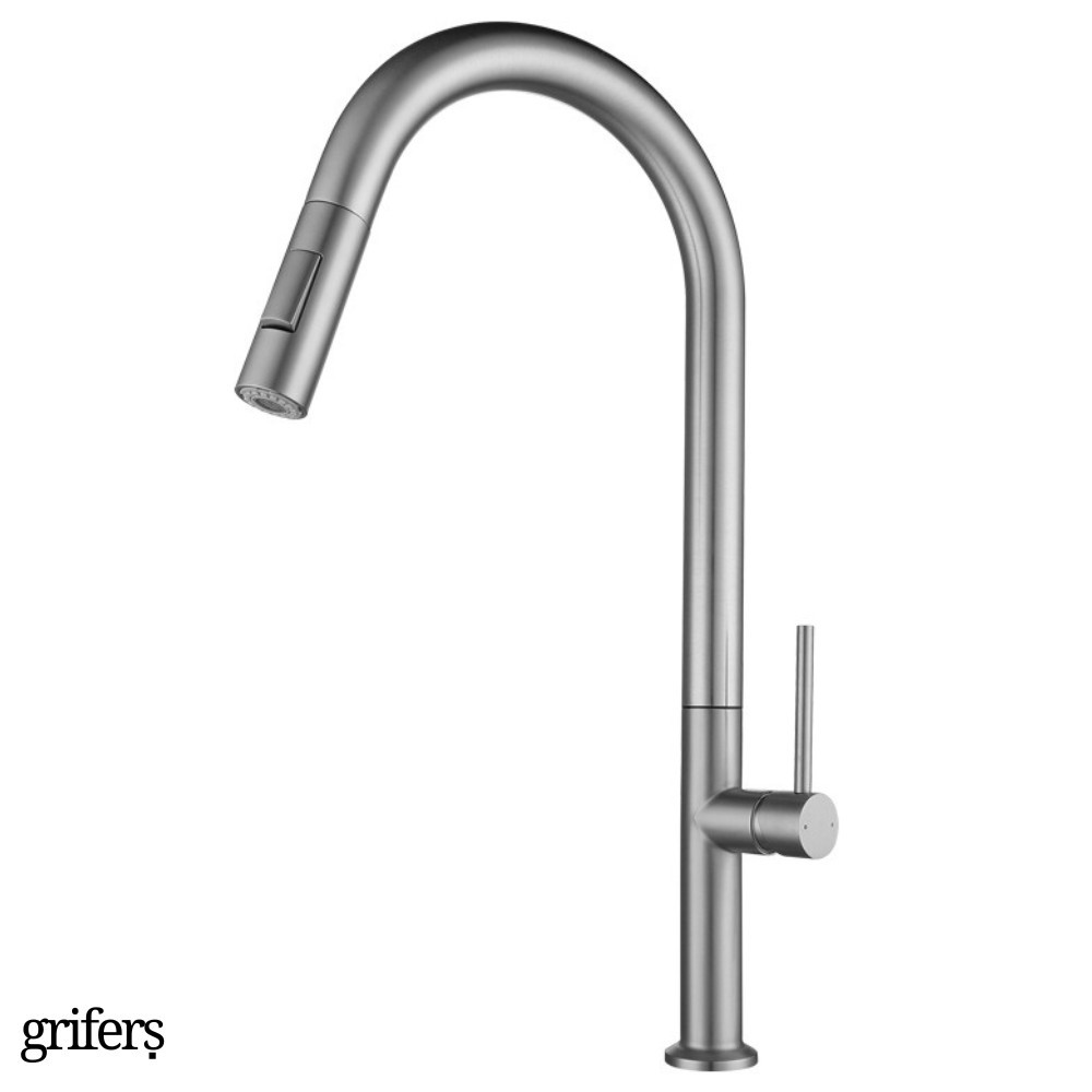 Grifo Cocina Extraíble Alto Ducha Acero Cepillado DENIQUE HIBERA