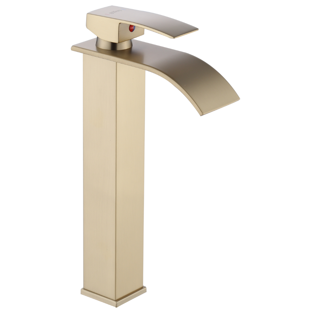Grifo Lavabo Oro Cepillado Caño Alto Cascada – FONTEA ALTUS AURI GRIFERS