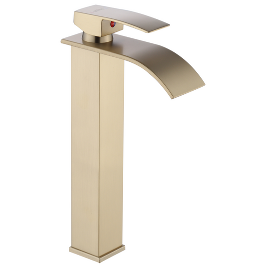 Grifo Lavabo Oro Cepillado Caño Alto Cascada – FONTEA ALTUS AURI GRIFERS