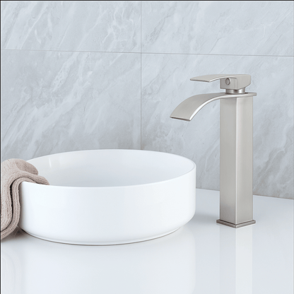 Grifo Lavabo Acero Cepillado Caño Alto Cascada – FONTEA ALTUS HIBERA GRIFERS