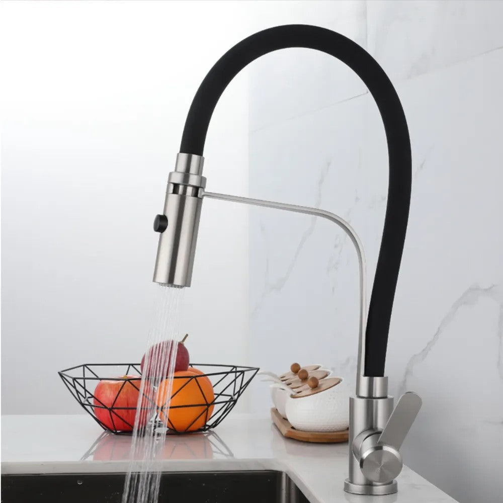 Grifo Cocina Caño Flexible Negro Acero Cepillado ESCOPIU HIBERA GRIFERS - Interbude