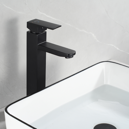 Grifo Lavabo Negro Caño Alto con Apertura en Frío - HUMILIS COAL GRIFERS
