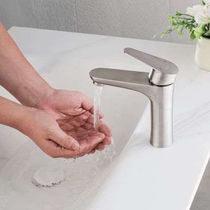 Grifo Lavabo Acero Cepillado Caño Bajo – NATUS BASIS HIBERA GRIFERS